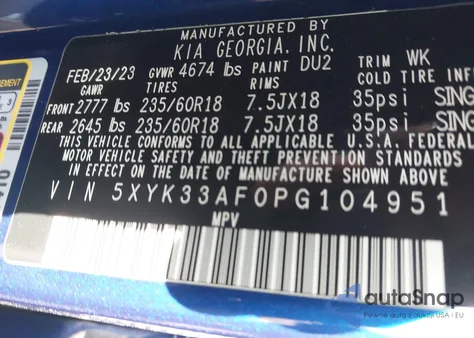 2023 Kia Sportage Ex z USA, uszkodzony, nr VIN 5XYK33AF0PG104951